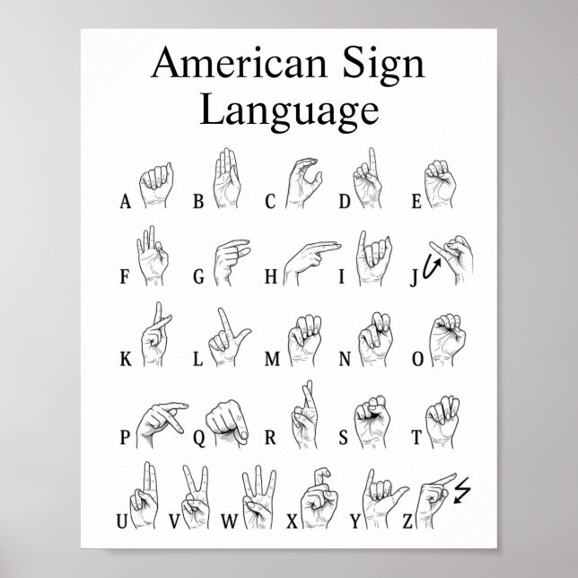 Lär dig amerikansk teckenspråksalfabet poster (Framsidan)