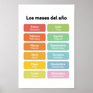 Lär dig årets månader (på spanska) poster