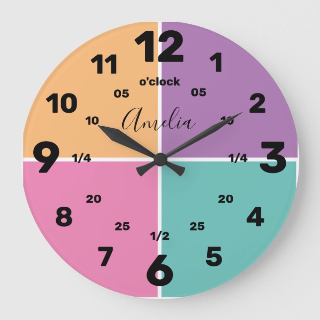 Lär dig att ange tid | PERSONLIG | Namn Large Stor Klocka (Framsida)