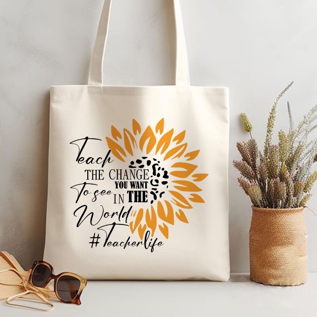 lär dig den förändring du vill se i världens gåva tygkasse (teach the change you want to see in the world gift tote bag)