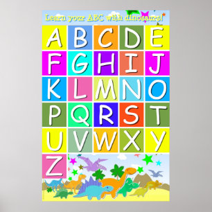 Lär dig ditt ABC med dinosaurier som läser Brev Poster