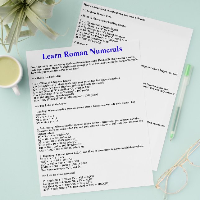 Lär dig romerska siffror snabbt | Utbildningsplans Reklamblad (Learn Roman Numerals Flyers - Educational Printable for Kids, Teachers, and Classrooms)