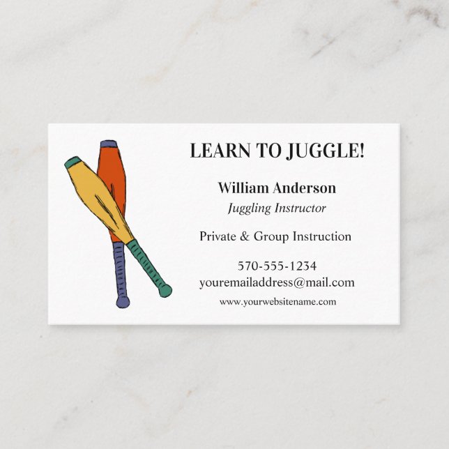 Lär dig till Jugel, Professionell Juggler, Juggler Visitkort (Framsida)