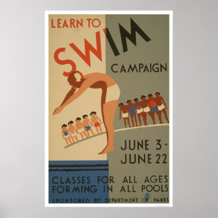 Lär dig till Simman NYC 1940 WPA Poster