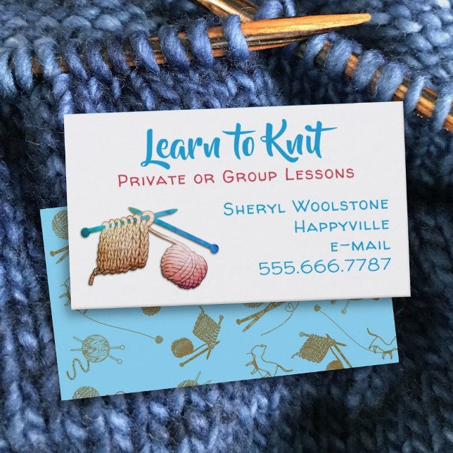 Lär dig till Sticka Nål Garn Knitting Lessons Visitkort (Skapare uppladdad)