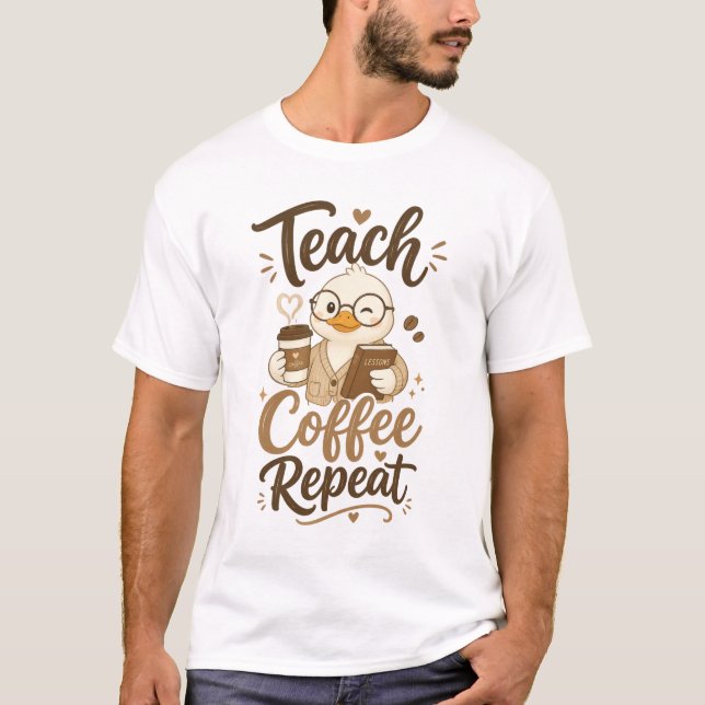 Lär Kaffe Upprepa Söt Anka Design T Shirt (Framsida)