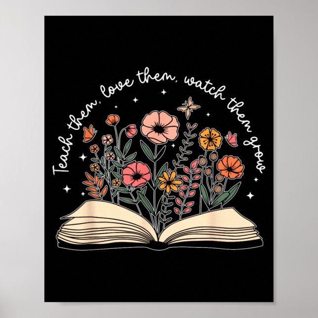 Lär kärlek tittar retro lärare blommig poster (Framsidan)