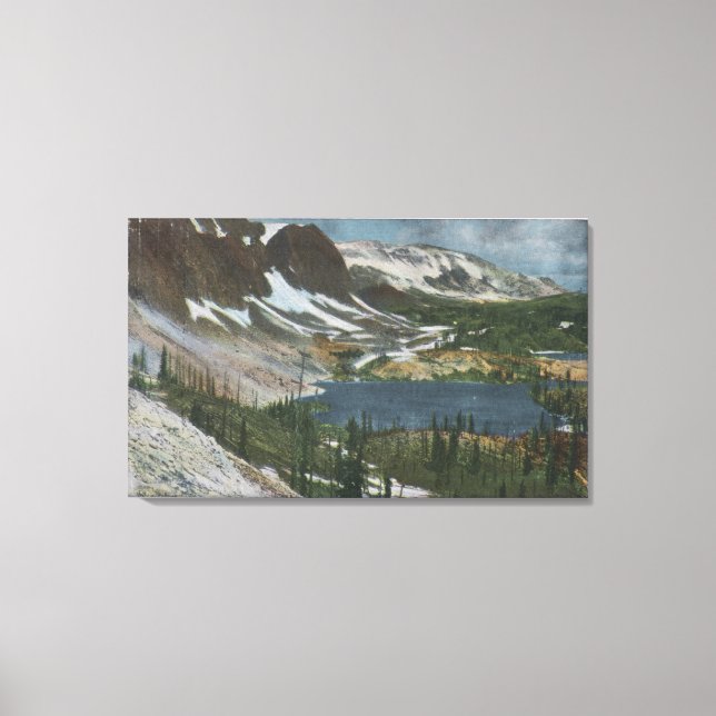 Laramie, WY - Sjö Marie och Snowy Range på Unio Canvastryck (Framsida)