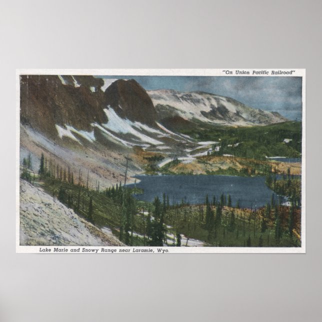 Laramie, WY - Sjö Marie och Snowy Range på Unio Poster (Framsidan)