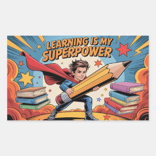 Lärande Är Min Superkraft – Hjältens Skola Rektangulärt Klistermärke