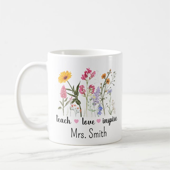 Lärar Anpassad Mugg Sublimering . Lärar Blommig Mu (Vänster)