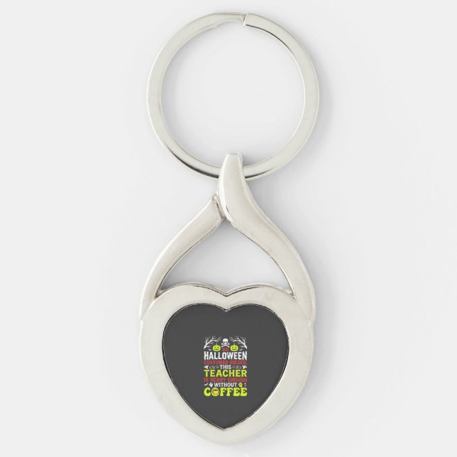 Lärar Halloween läskig nog kaffedesign_1 Twisted Heart Silverfärgad Nyckelring (Framsidan)