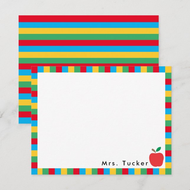 Läraräpple och färgstarka block Cute Stationery Anteckningskort (Fram/baksida)