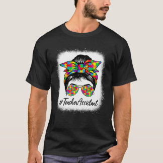 Lärarassistenten Messy Bun Women Autism Awareness T Shirt