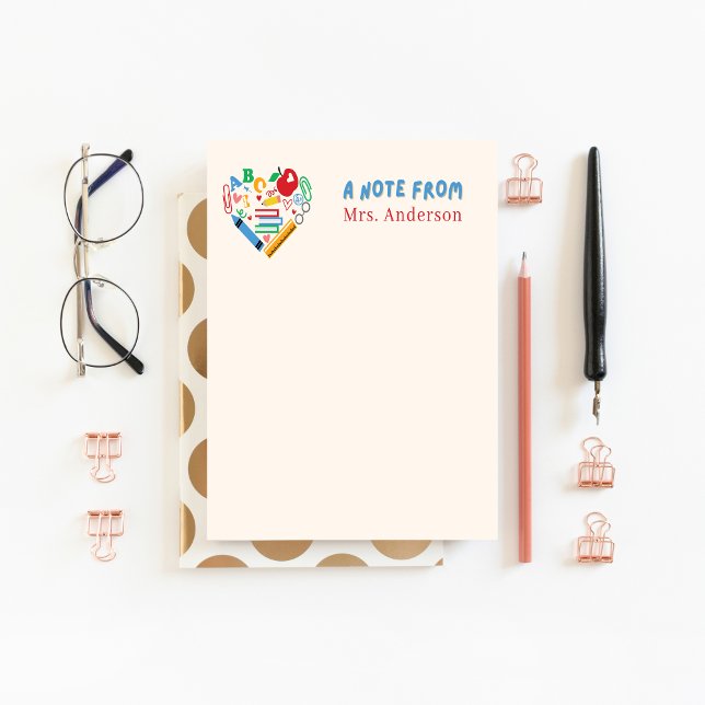 Lärarbedömning Retro Heart Apple-Anpassningsbar Anteckningsblock (cute teacher notepad)
