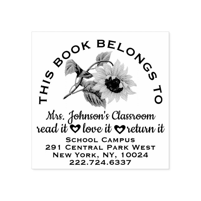 Lärarbokmärket Solrosadress Namn Stämpel (Tryck)