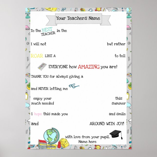 Lärarchoklad Board, Candy Poster meddelandegåva (Framsidan)