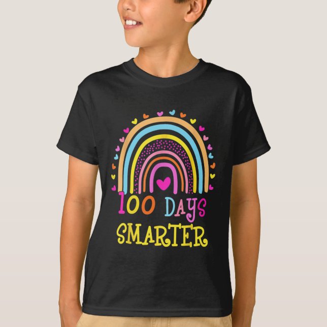 Lärardagen 100 dagar Smartare regnbåge T Shirt (Framsida)