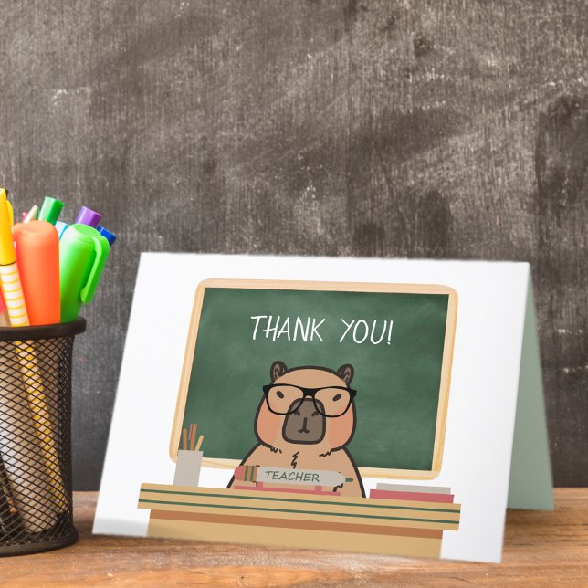 Lärardagen i Capybara Lycklig Tack för ditt kort (Capybara thank you card for teachers.)