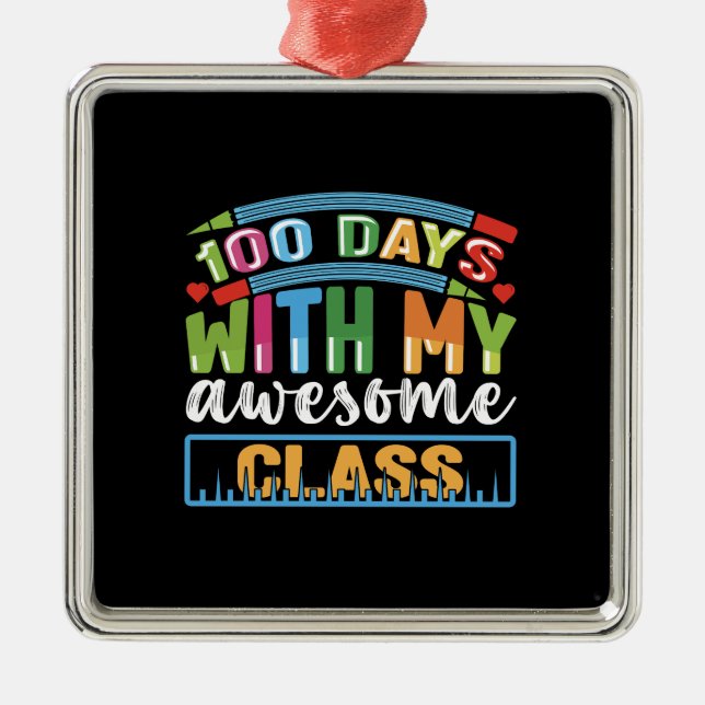 Lärare 100 dagar med min Fantastisk-klass Julgransprydnad Metall (Framsidan)