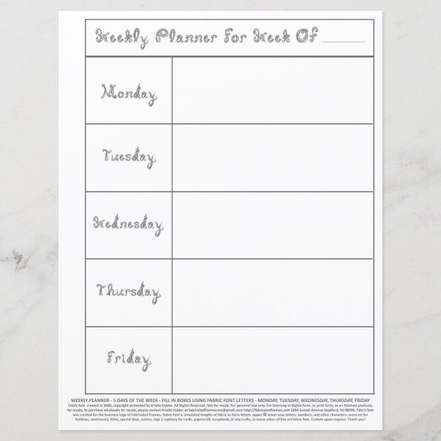 Lärare 5 dagar i veckan Lesson Plan Silver Fabric  (Framsida)