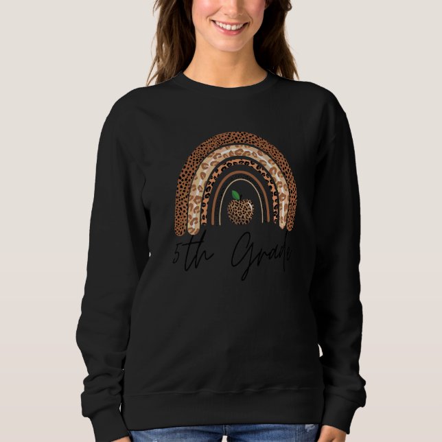 Lärare 5:e klass Leopard Regnbåge Tacksgiving Day T Shirt (Framsida)
