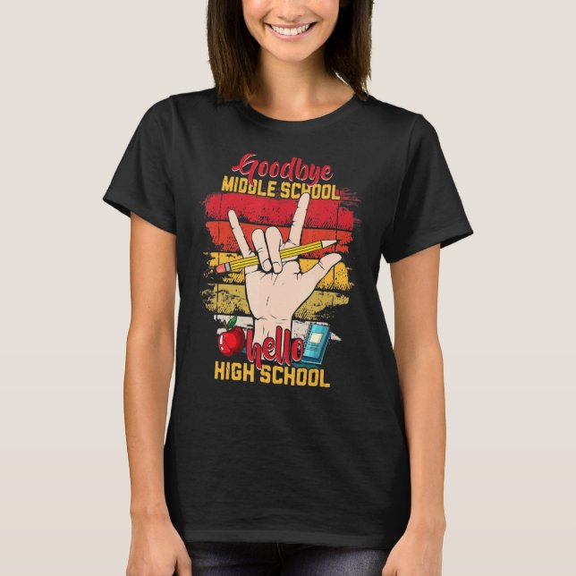 Lärare Adjö till Mitten School Hej High School T Shirt (Framsida)