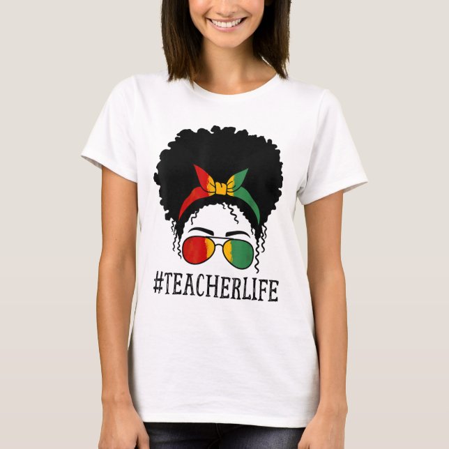 Lärare African Women Messy Bun Black History Mont T Shirt (Framsida)
