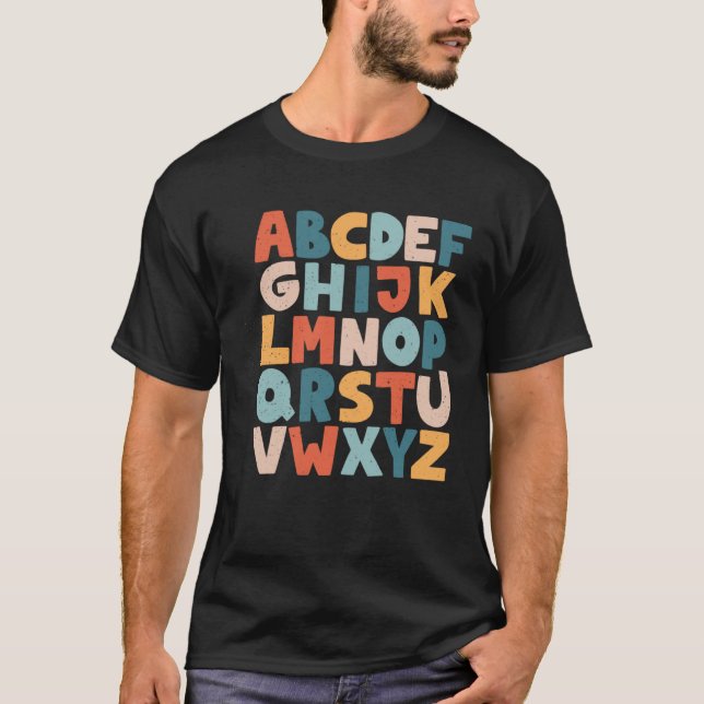 Lärare Alphabet Retro ABC Animals Kindergarten Pr T Shirt (Framsida)