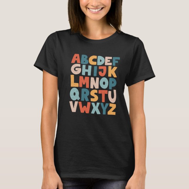 Lärare Alphabet Retro ABC Animals Kindergarten Pr T Shirt (Framsida)
