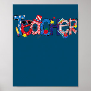 Lärare amerikansk lärare 4:e juli-doodle poster