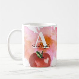 Lärare Apple Heart Monogram Namn Red Rosa Kaffemugg