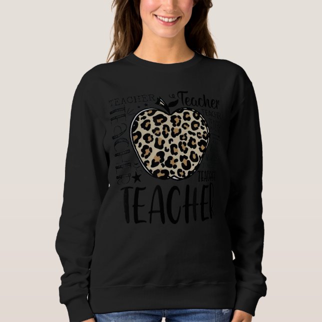 Lärare Apple Leopard Teach Inspire Lead Education  T Shirt (Framsida)