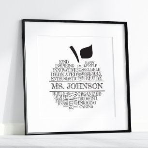 Lärare Apple Typography II Black and White Poster
