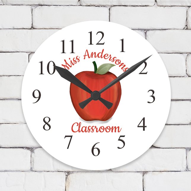Lärare Apple Whimsical School Classroom Rund Klocka (Custom classroom apple clock )