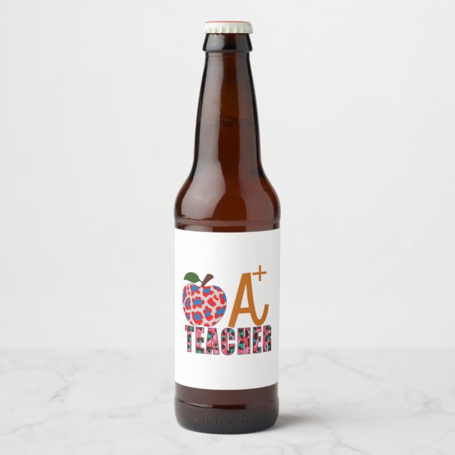 Lärare Art Apple A Plus Lärare Ölflaska Etikett (Framsida)