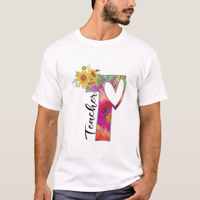 Lärare Art Flower Teacher T Shirt (Framsida)