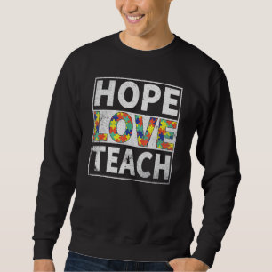 Lärare Autism Awareness Hope Kärlek Teach Puzzle P Lång Ärmad Tröja