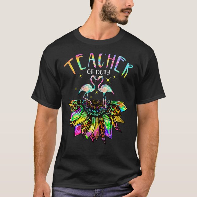 Lärare av tjänstgöringssolrosblomma Flamingo Tie D T Shirt (Framsida)