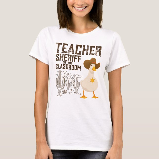 Lärare Back to school Cowboy Retro Goose Funny T Shirt (Framsida)