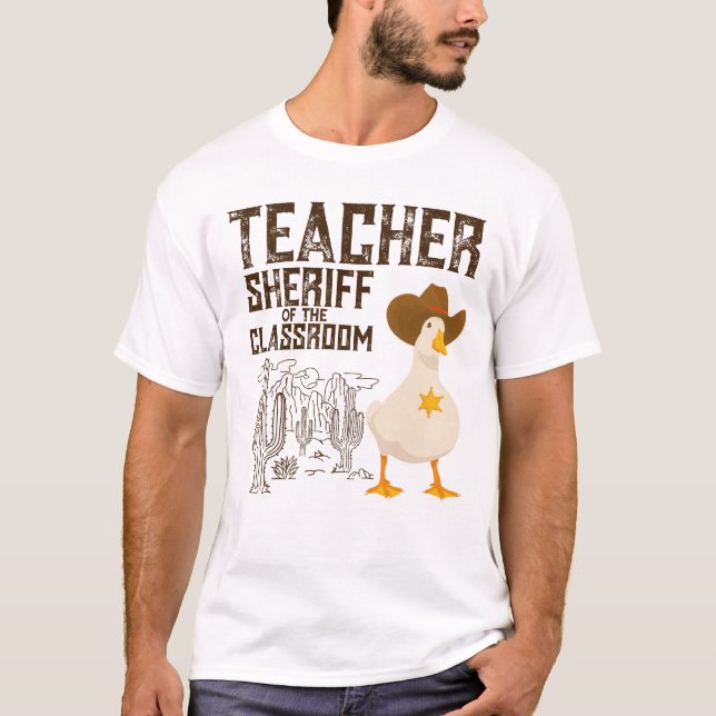 Lärare Back to school Cowboy Retro Goose Funny T Shirt (Framsida)