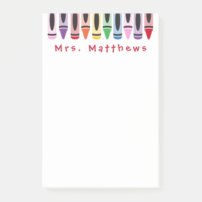 Lärare Back to school Cute Färg Crayon Post-it Block (Framsida)