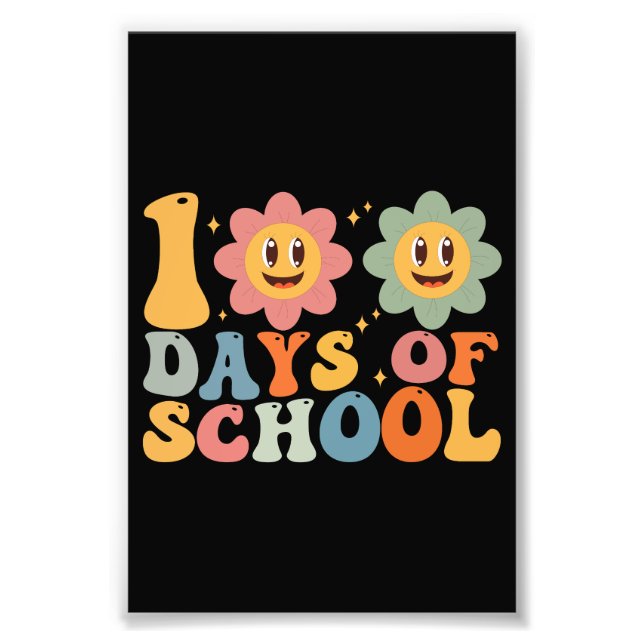 Lärare Barn Retro Groovy 100 dagar i skolan  Fototryck (Framsidan)