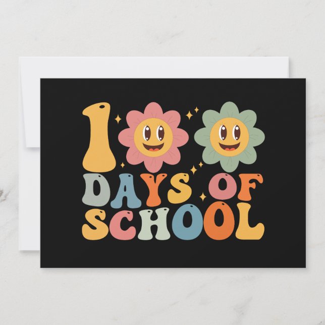Lärare Barn Retro Groovy 100 dagar i skolan  Inbjudningar (Framsida)