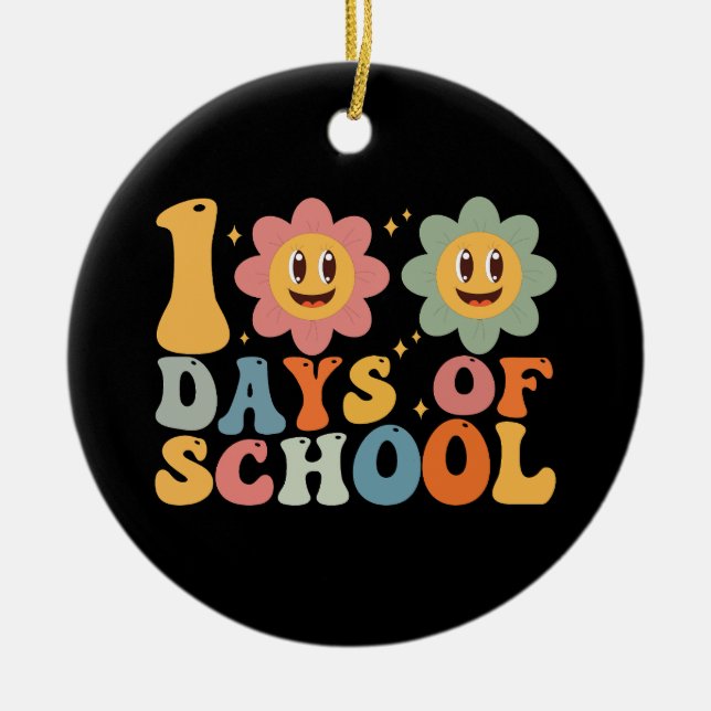 Lärare Barn Retro Groovy 100 dagar i skolan  Julgransprydnad Keramik (Framsidan)