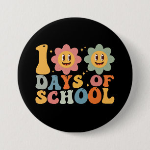 Lärare Barn Retro Groovy 100 dagar i skolan Knapp