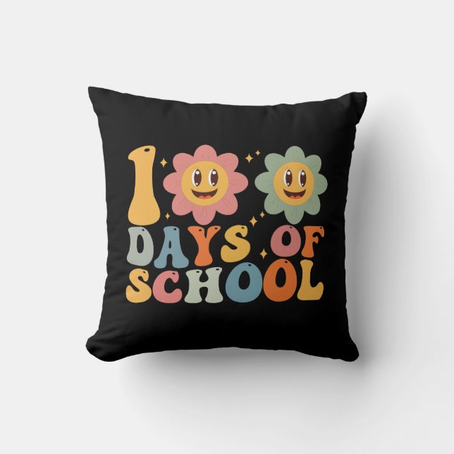 Lärare Barn Retro Groovy 100 dagar i skolan  Kudde (Framsida)