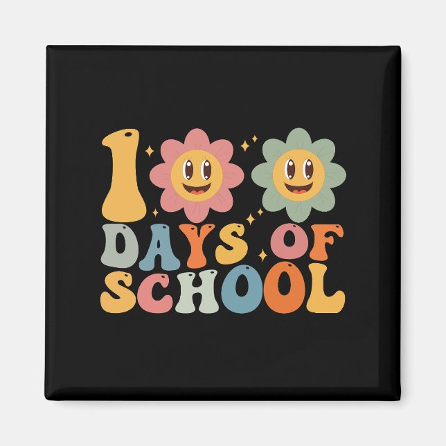 Lärare Barn Retro Groovy 100 dagar i skolan  Magnet (Framsidan)