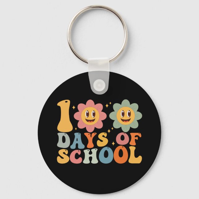 Lärare Barn Retro Groovy 100 dagar i skolan  Nyckelring (Framsida)