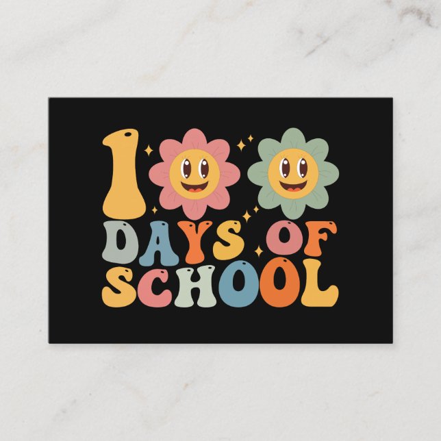 Lärare Barn Retro Groovy 100 dagar i skolan  Visitkort (Framsida)